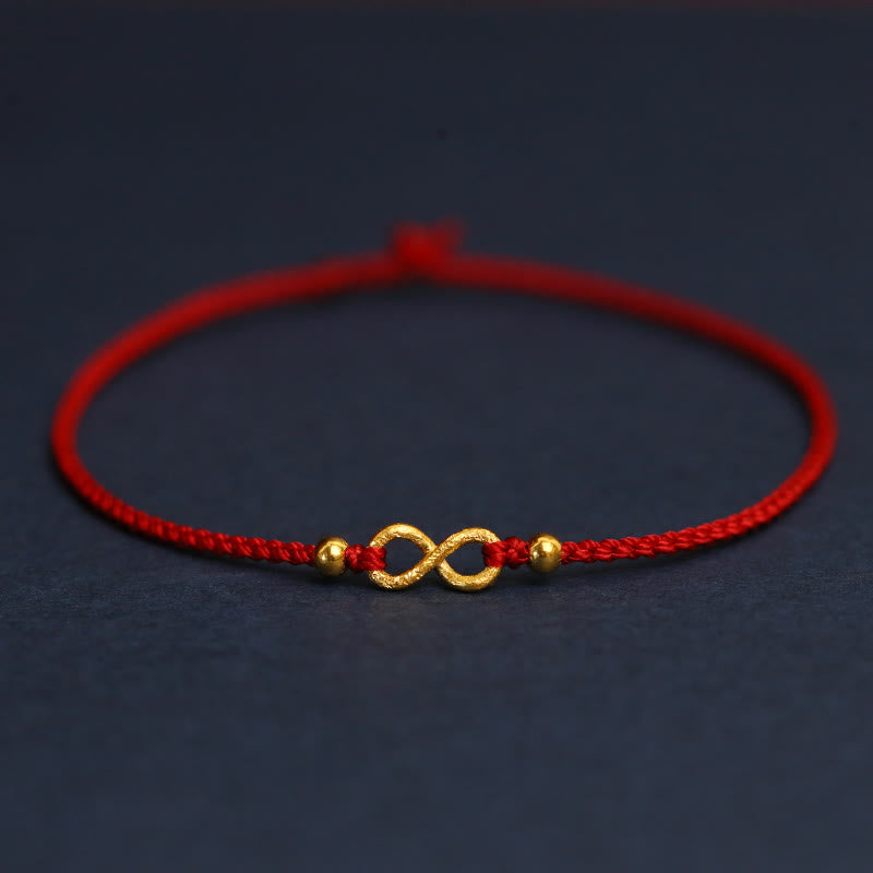 Buddha Stones 999 Gold Mobius Infinite Love Fu Character Copper Coin Protection Handmade Ultra-Thin Rope Bracelet - Mobius Small Beads - 23cm - image 0