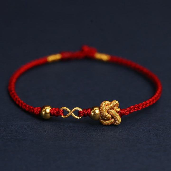 Buddha Stones 999 Gold Mobius Infinite Love Fu Character Copper Coin Protection Handmade Ultra-Thin Rope Bracelet - Mobius Big Gold Bead Style - 23cm - image 14