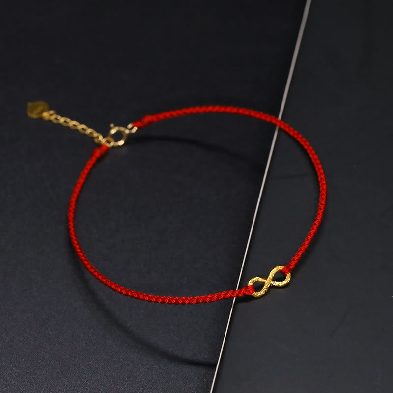 Buddha Stones 999 Gold Mobius Infinite Love Fu Character Copper Coin Protection Handmade Ultra-Thin Rope Bracelet - Mobius Chain Style - 23cm - image 16