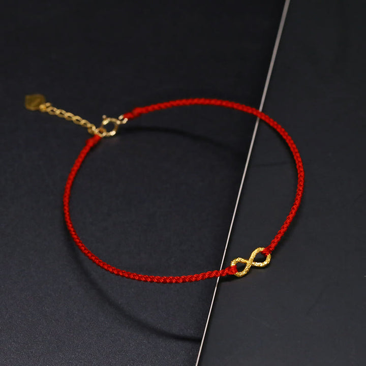 Buddha Stones 999 Gold Mobius Infinite Love Fu Character Copper Coin Protection Handmade Ultra-Thin Rope Bracelet - Mobius Chain Style - 23cm - image 16