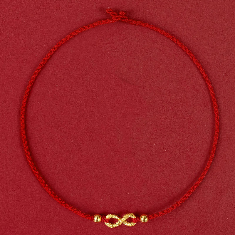 Buddha Stones 999 Gold Mobius Infinite Love Fu Character Copper Coin Protection Handmade Ultra-Thin Rope Bracelet - image 3