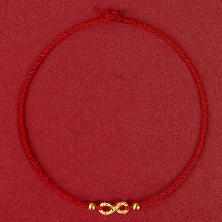Buddha Stones 999 Gold Mobius Infinite Love Fu Character Copper Coin Protection Handmade Ultra-Thin Rope Bracelet - image 3