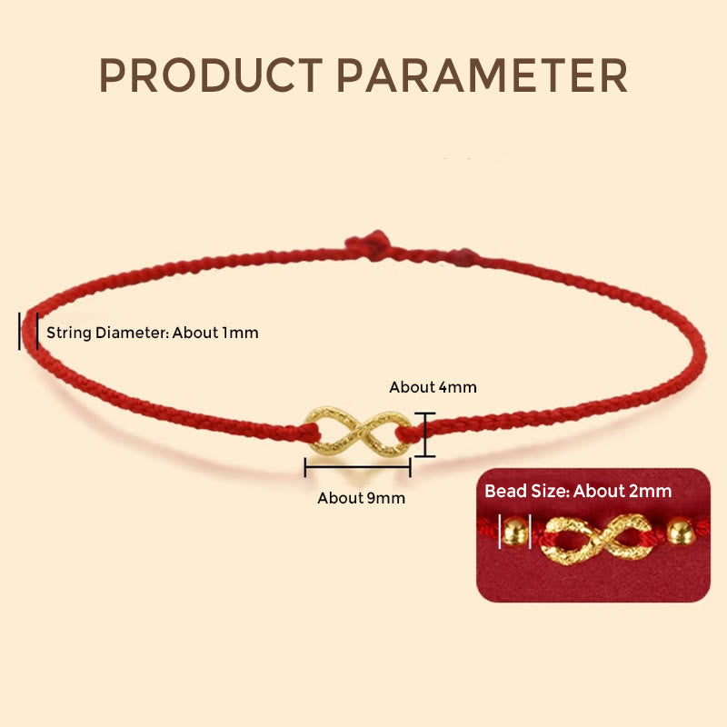 Buddha Stones 999 Gold Mobius Infinite Love Fu Character Copper Coin Protection Handmade Ultra-Thin Rope Bracelet - image 10