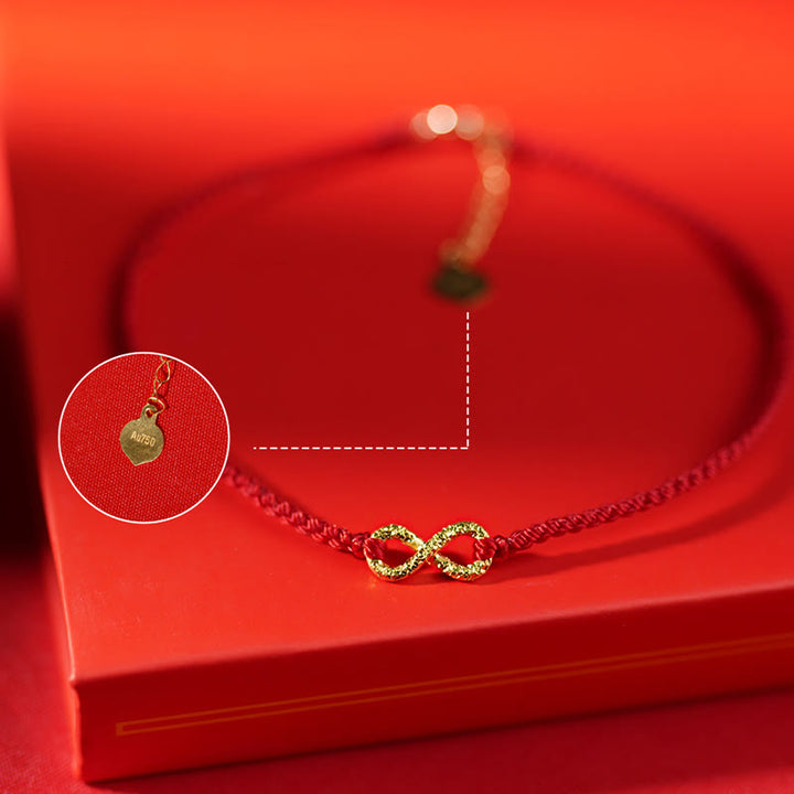 Buddha Stones 999 Gold Mobius Infinite Love Fu Character Copper Coin Protection Handmade Ultra-Thin Rope Bracelet - image 17