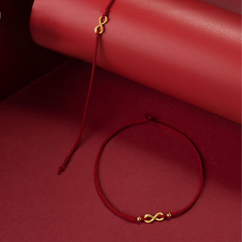 Buddha Stones 999 Gold Mobius Infinite Love Fu Character Copper Coin Protection Handmade Ultra-Thin Rope Bracelet - image 1