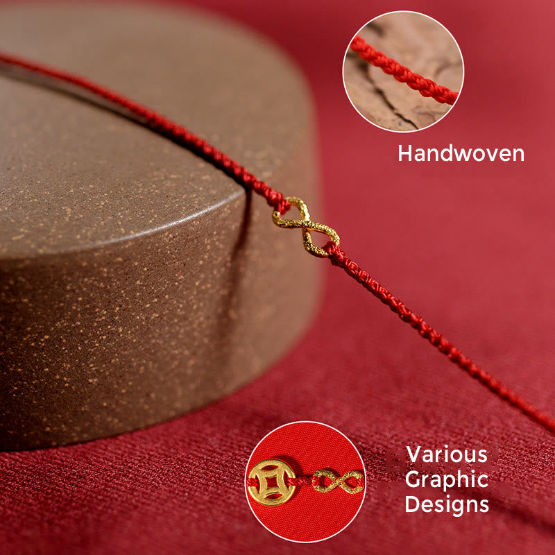 Buddha Stones 999 Gold Mobius Infinite Love Fu Character Copper Coin Protection Handmade Ultra-Thin Rope Bracelet - image 9