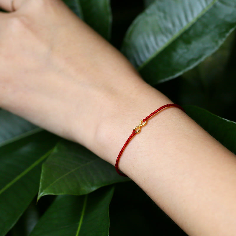 Buddha Stones 999 Gold Mobius Infinite Love Fu Character Copper Coin Protection Handmade Ultra-Thin Rope Bracelet - image 8