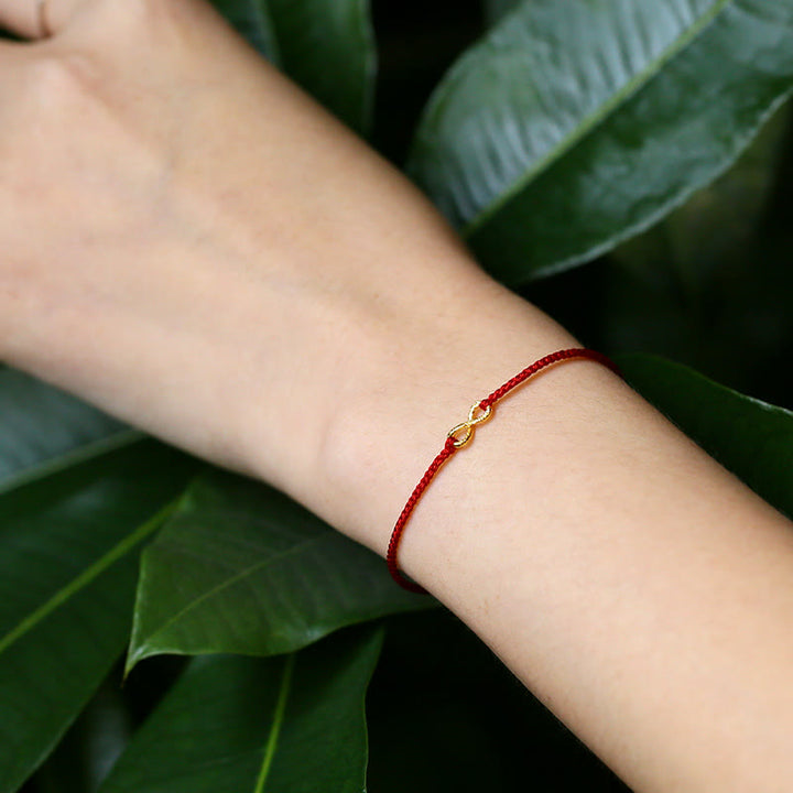 Buddha Stones 999 Gold Mobius Infinite Love Fu Character Copper Coin Protection Handmade Ultra-Thin Rope Bracelet - image 8