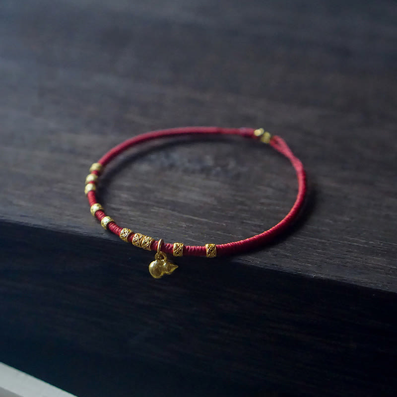 Buddha Stones 999 Gold Small Gourd Charm Handmade Luck Strength Rope Bracelet - 23cm - image 0