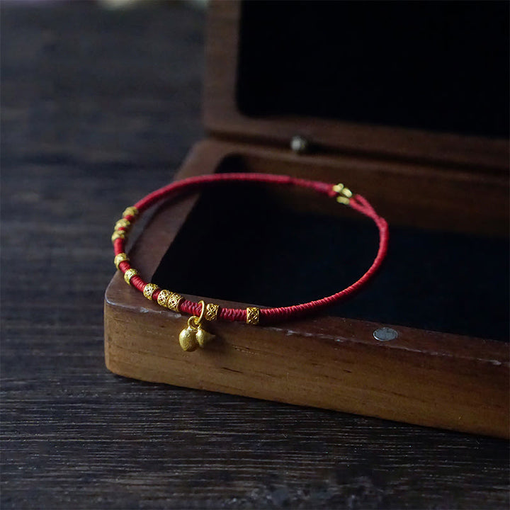 Buddha Stones 999 Gold Small Gourd Charm Handmade Luck Strength Rope Bracelet - image 7