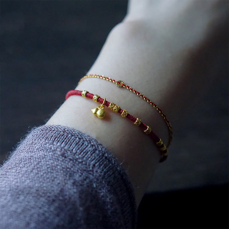 Buddha Stones 999 Gold Small Gourd Charm Handmade Luck Strength Rope Bracelet - image 2