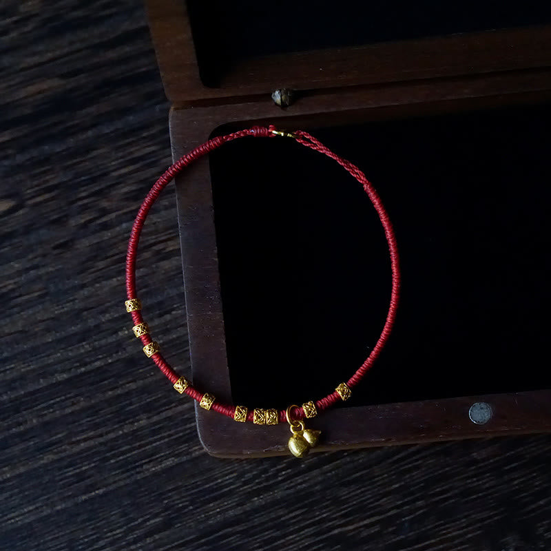 Buddha Stones 999 Gold Small Gourd Charm Handmade Luck Strength Rope Bracelet - image 1