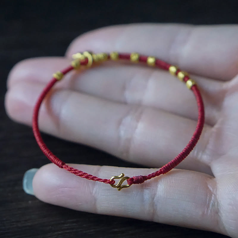 Buddha Stones 999 Gold Small Gourd Charm Handmade Luck Strength Rope Bracelet - image 4