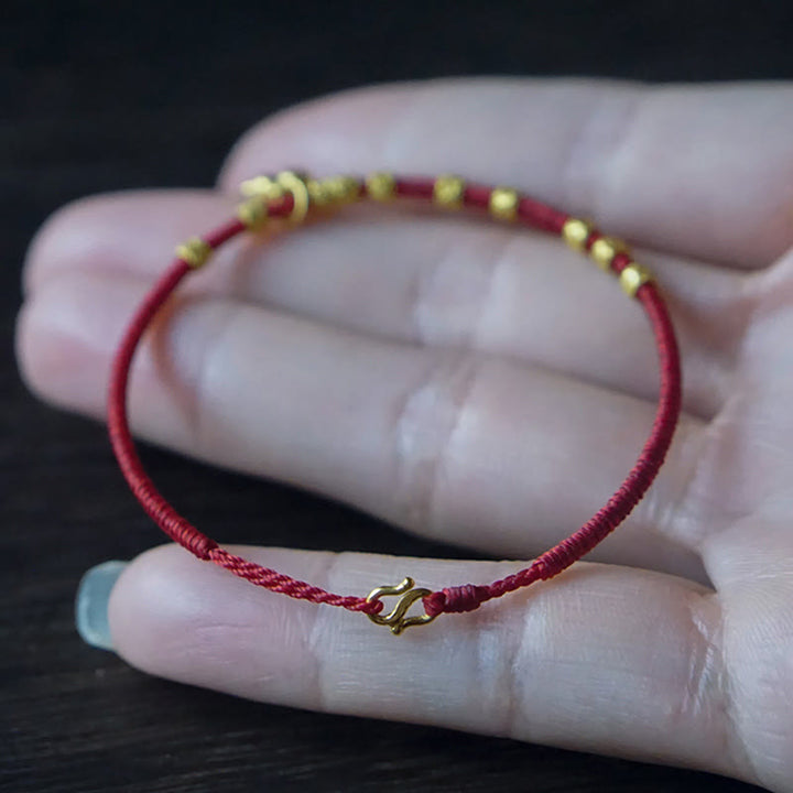 Buddha Stones 999 Gold Small Gourd Charm Handmade Luck Strength Rope Bracelet - image 4
