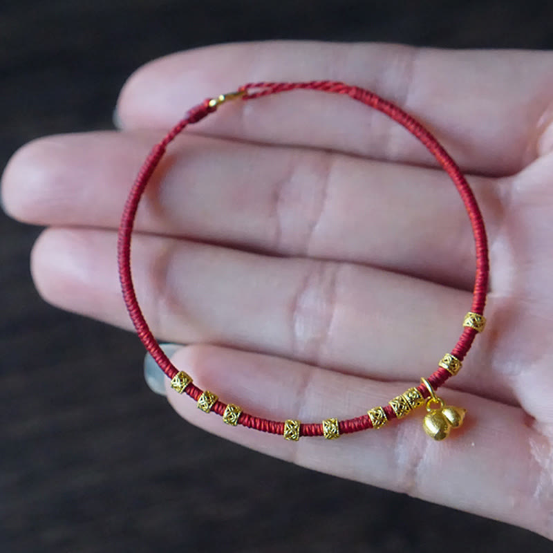 Buddha Stones 999 Gold Small Gourd Charm Handmade Luck Strength Rope Bracelet - image 3