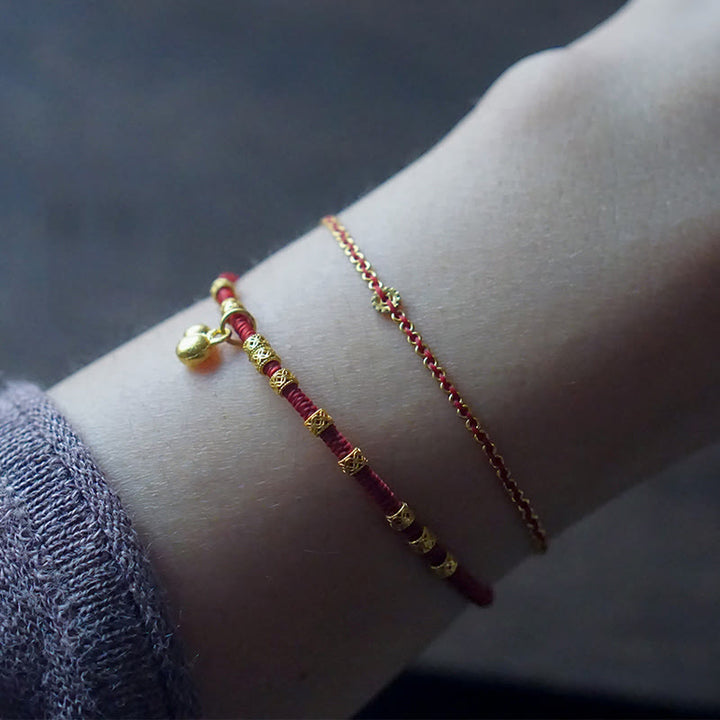 Buddha Stones 999 Gold Small Gourd Charm Handmade Luck Strength Rope Bracelet - image 8