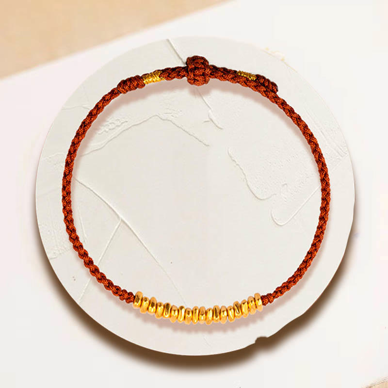 Buddha Stones 999 Gold Small Gold Pieces Design Handmade Protection Braided Rope Bracelet - image 2