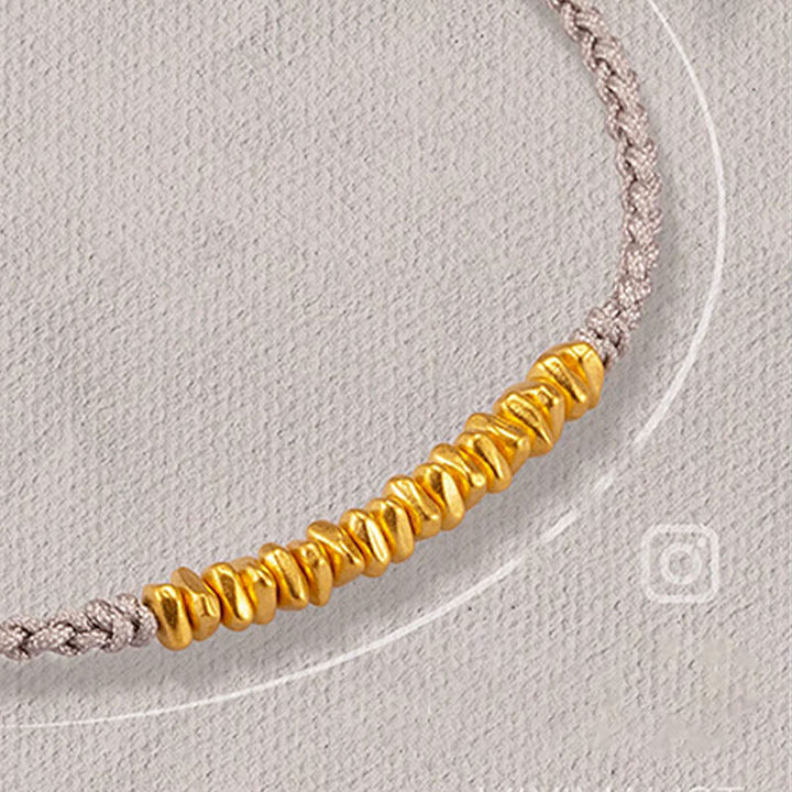 Buddha Stones 999 Gold Small Gold Pieces Design Handmade Protection Braided Rope Bracelet - Gray(Gold About 0.75g) - 21cm - image 13