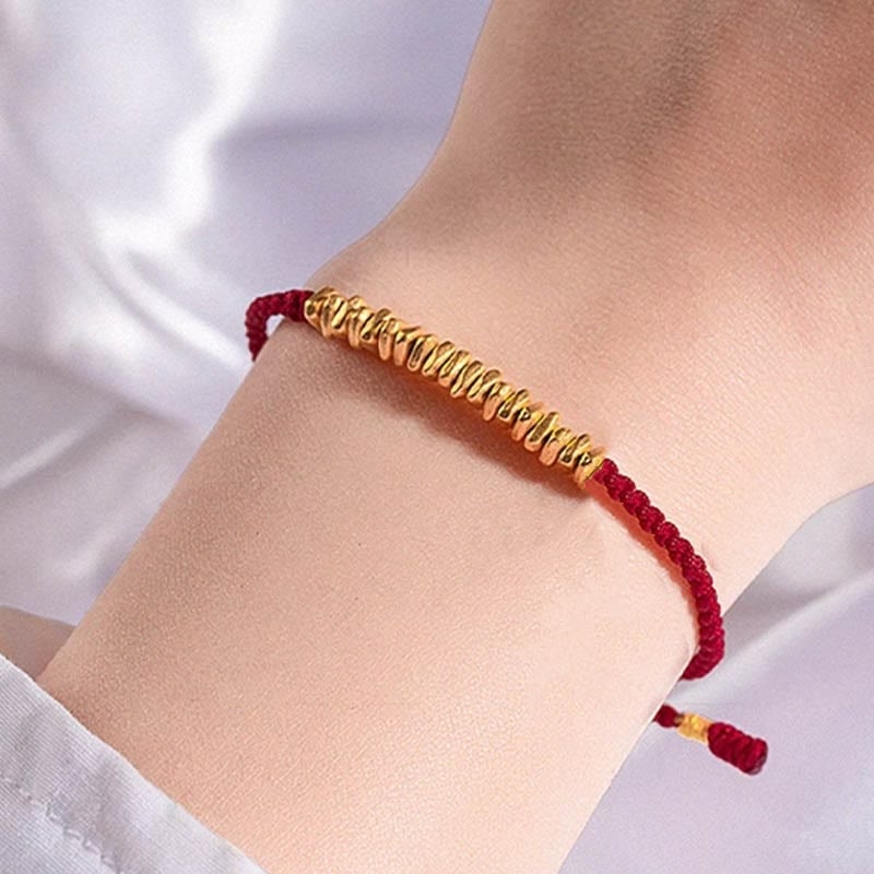 Buddha Stones 999 Gold Small Gold Pieces Design Handmade Protection Braided Rope Bracelet - image 10