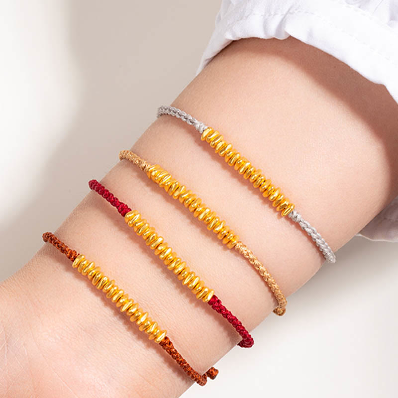 Buddha Stones 999 Gold Small Gold Pieces Design Handmade Protection Braided Rope Bracelet - image 1