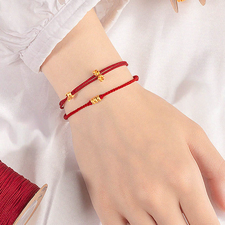 Buddha Stones 999 Gold Small Lucky Rabbit Osmanthus Design Handmade Luck Braided Rope Bracelet - image 14