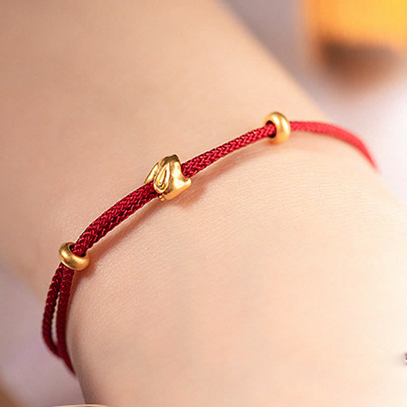 Buddha Stones 999 Gold Small Lucky Rabbit Osmanthus Design Handmade Luck Braided Rope Bracelet - image 3