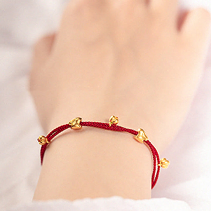 Buddha Stones 999 Gold Small Lucky Rabbit Osmanthus Design Handmade Luck Braided Rope Bracelet - image 13