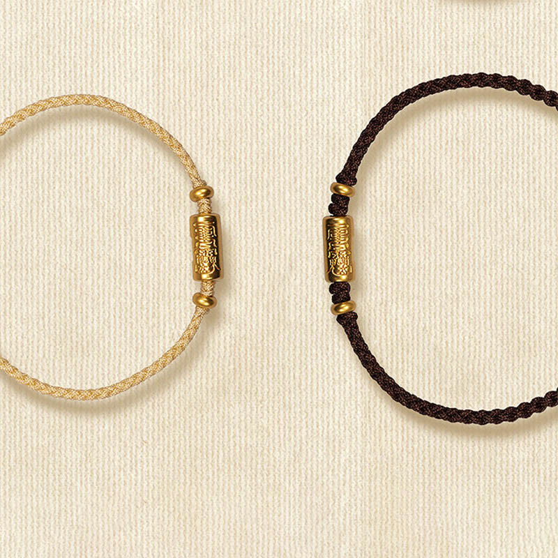 Buddha Stones 999 Gold Good Luck Amulet Carved Design Handmade Strength Braided Rope Bracelet - image 18