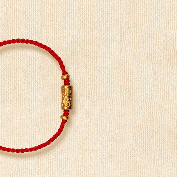 Buddha Stones 999 Gold Good Luck Amulet Carved Design Handmade Strength Braided Rope Bracelet - Red(Gold About 0.68g) - 21cm - image 2