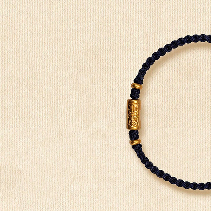 Buddha Stones 999 Gold Good Luck Amulet Carved Design Handmade Strength Braided Rope Bracelet - Black(Gold About 0.68g) - 21cm - image 14