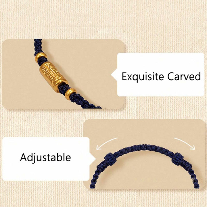 Buddha Stones 999 Gold Good Luck Amulet Carved Design Handmade Strength Braided Rope Bracelet - image 10