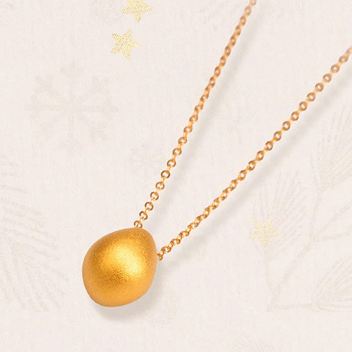 Buddha Stones 999 Gold Egg Water Drop Pattern Blessing Necklace Pendant - image 2