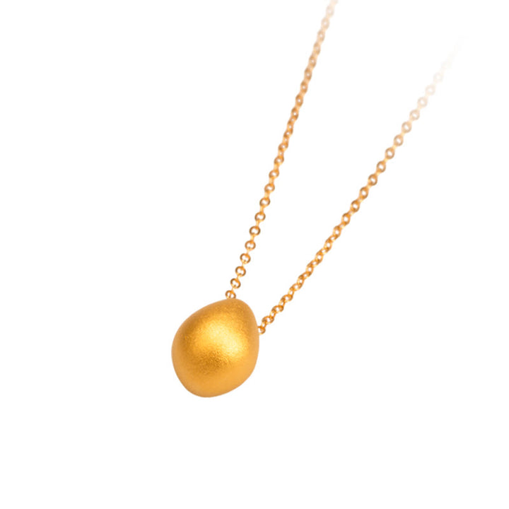 Buddha Stones 999 Gold Egg Water Drop Pattern Blessing Necklace Pendant - image 12