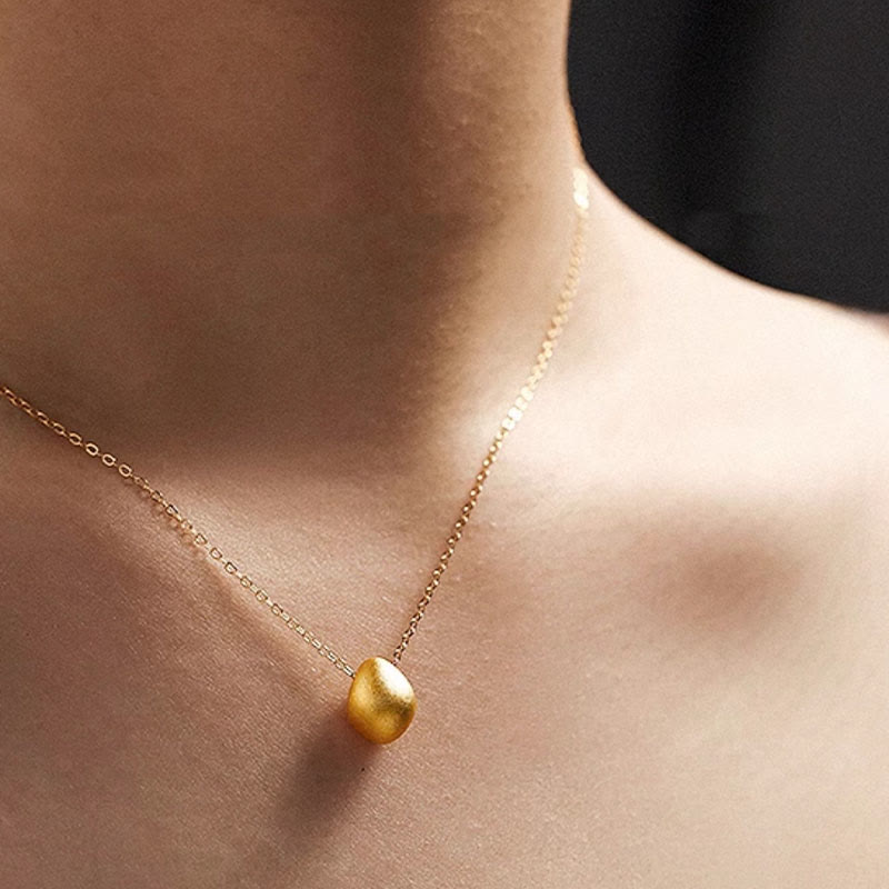 Buddha Stones 999 Gold Egg Water Drop Pattern Blessing Necklace Pendant - image 9