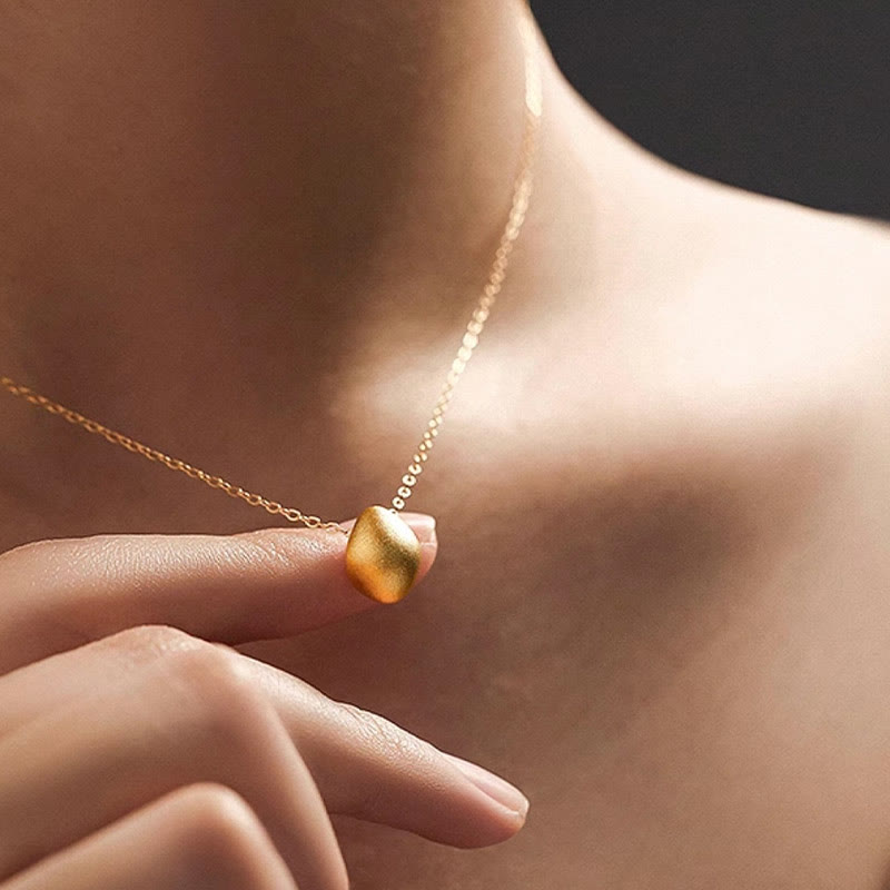 Buddha Stones 999 Gold Egg Water Drop Pattern Blessing Necklace Pendant - image 6