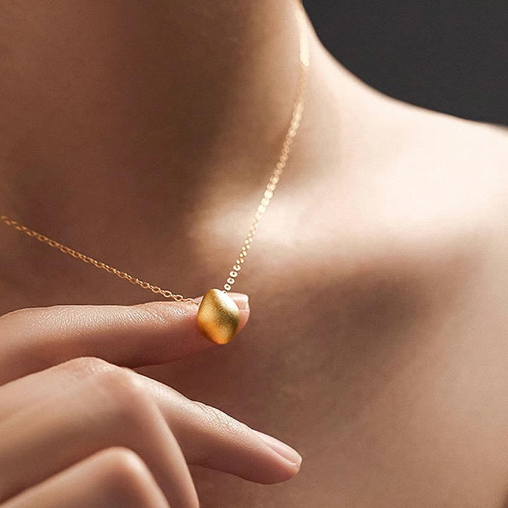 Buddha Stones 999 Gold Egg Water Drop Pattern Blessing Necklace Pendant - image 6