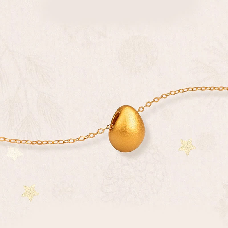 Buddha Stones 999 Gold Egg Water Drop Pattern Blessing Necklace Pendant - image 3