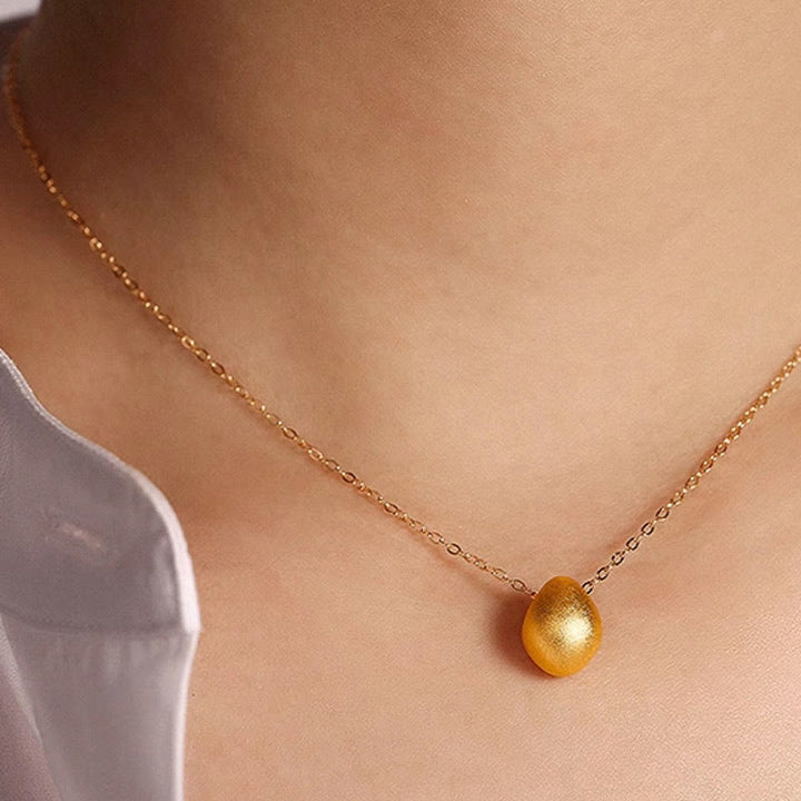 Buddha Stones 999 Gold Egg Water Drop Pattern Blessing Necklace Pendant - image 7
