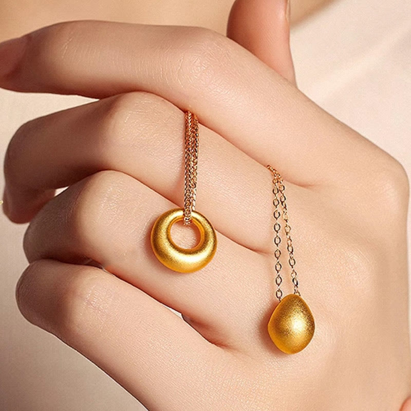 Buddha Stones 999 Gold Egg Water Drop Pattern Blessing Necklace Pendant - image 11