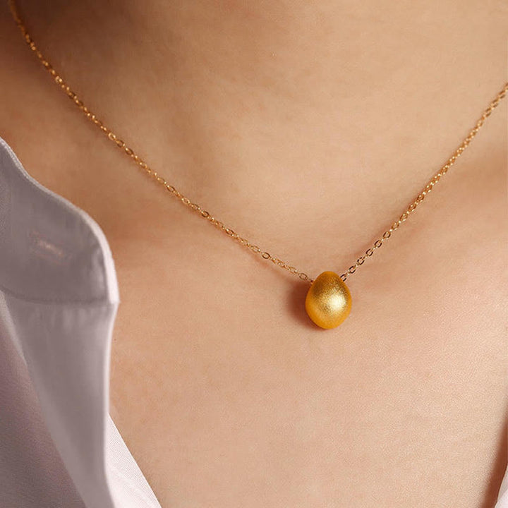 Buddha Stones 999 Gold Egg Water Drop Pattern Blessing Necklace Pendant - image 4