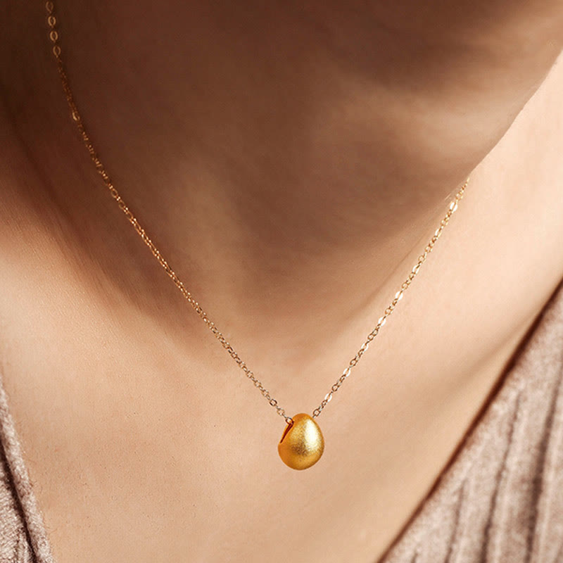 Buddha Stones 999 Gold Egg Water Drop Pattern Blessing Necklace Pendant - image 8