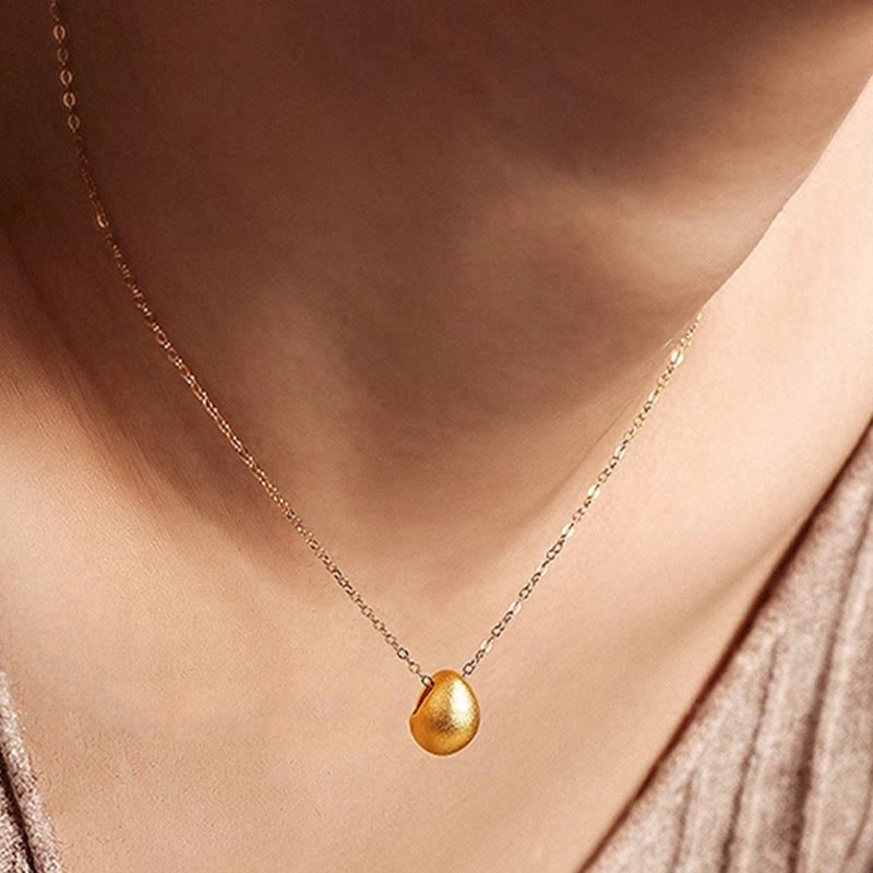 Buddha Stones 999 Gold Egg Water Drop Pattern Blessing Necklace Pendant - image 10
