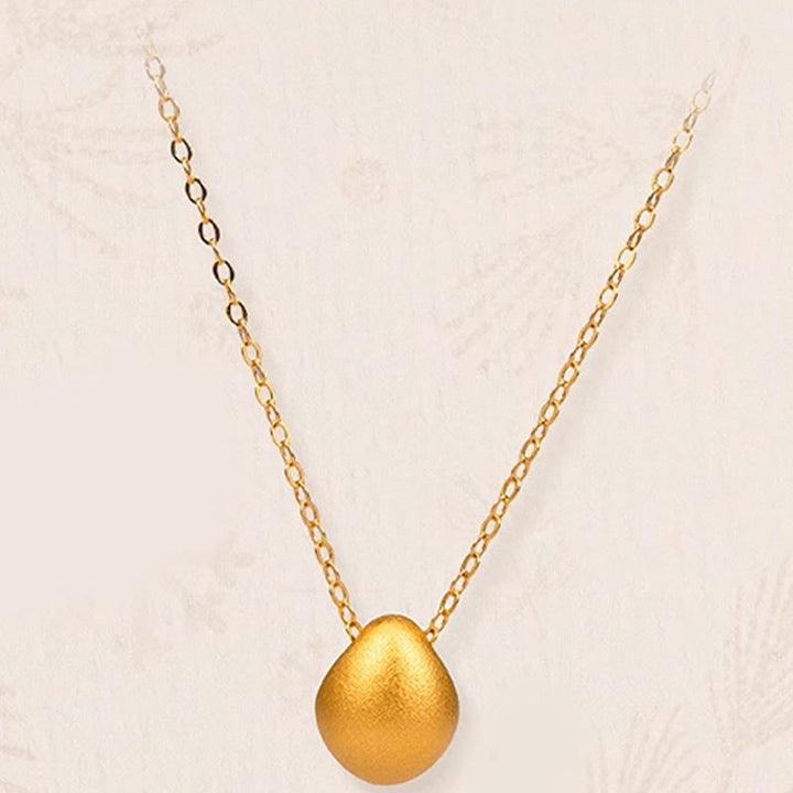 Buddha Stones 999 Gold Egg Water Drop Pattern Blessing Necklace Pendant - image 1