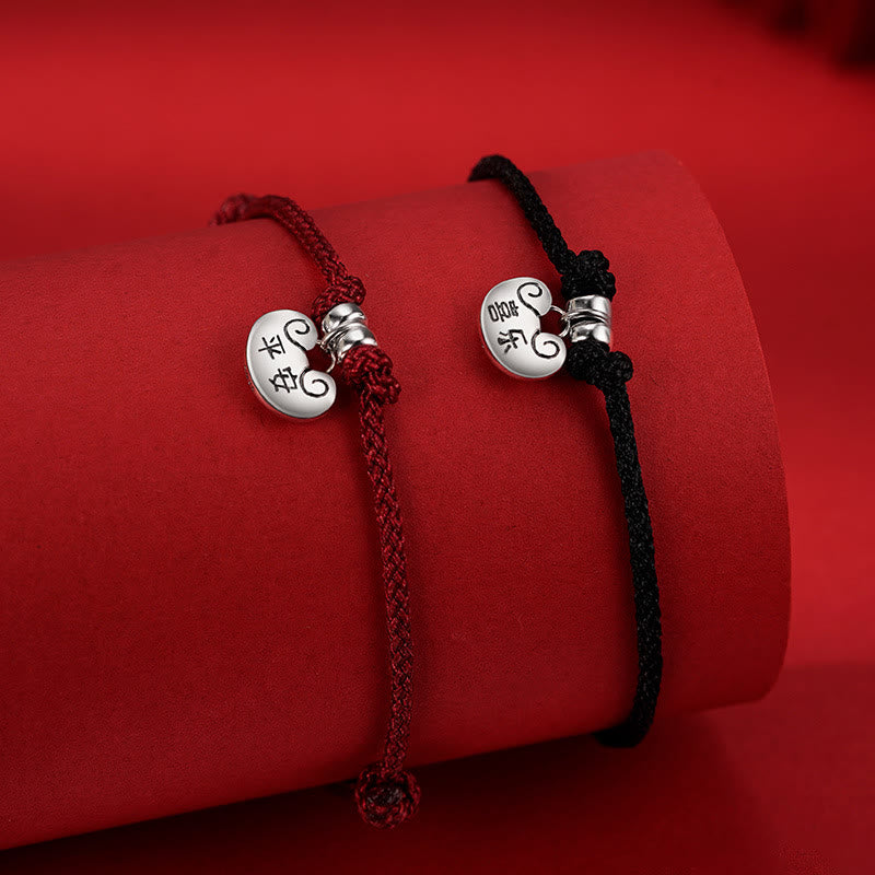 Buddha Stones Handmade 925 Sterling Silver Peace And Joy Safe Well Wish Lock Strength Braided Rope Bracelet - image 1