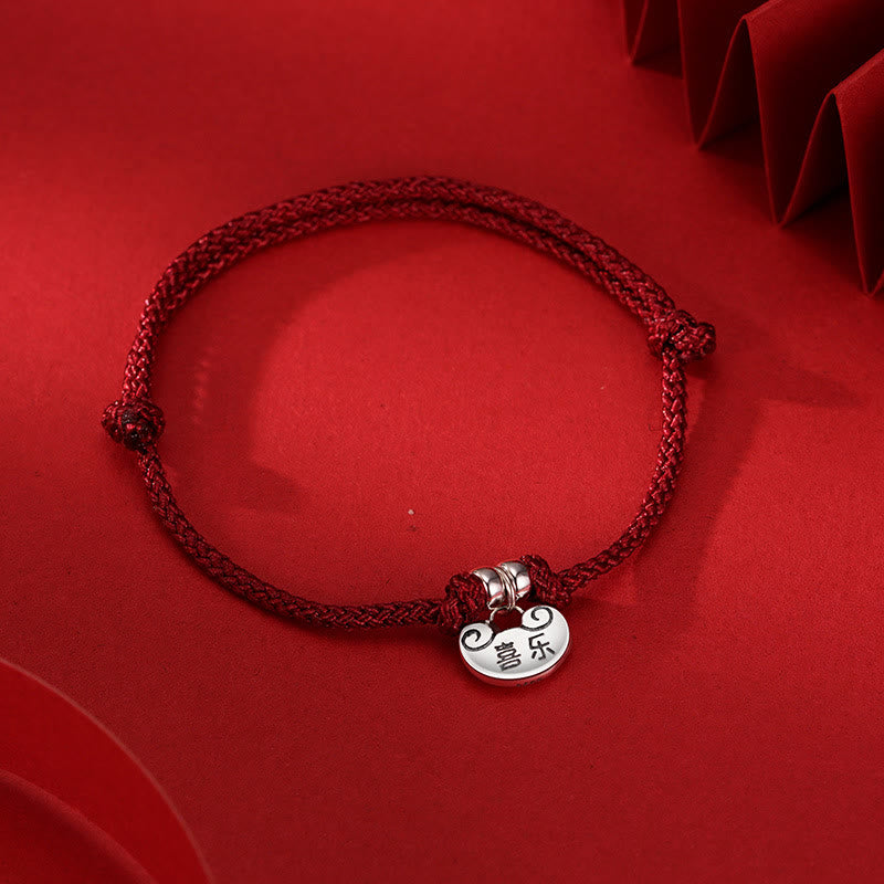 Buddha Stones Handmade 925 Sterling Silver Peace And Joy Safe Well Wish Lock Strength Braided Rope Bracelet - Red Rope(Wrist Circumference 14-20cm) - image 0