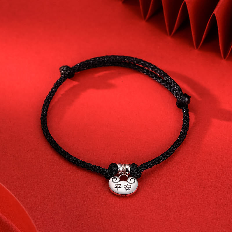 Buddha Stones Handmade 925 Sterling Silver Peace And Joy Safe Well Wish Lock Strength Braided Rope Bracelet - Black Rope(Wrist Circumference 14-20cm) - image 6
