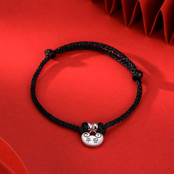 Buddha Stones Handmade 925 Sterling Silver Peace And Joy Safe Well Wish Lock Strength Braided Rope Bracelet - Black Rope(Wrist Circumference 14-20cm) - image 6