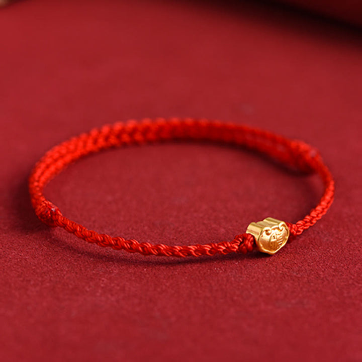 Buddha Stones 999 Gold Chinese Lock Charm Fu Character Protection Handmade Rope Bracelet - image 3
