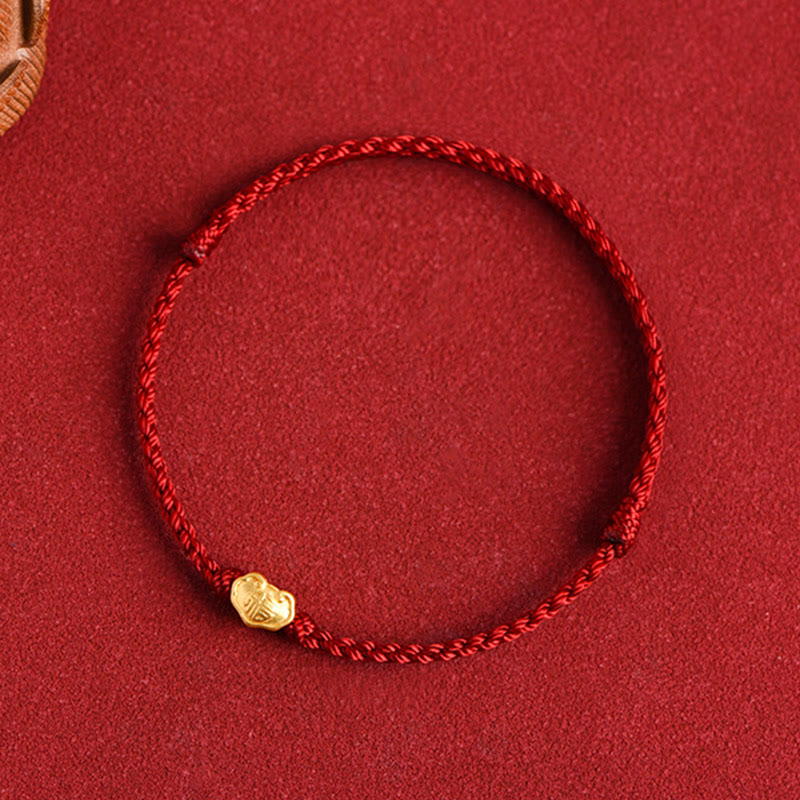 Buddha Stones 999 Gold Chinese Lock Charm Fu Character Protection Handmade Rope Bracelet - image 12