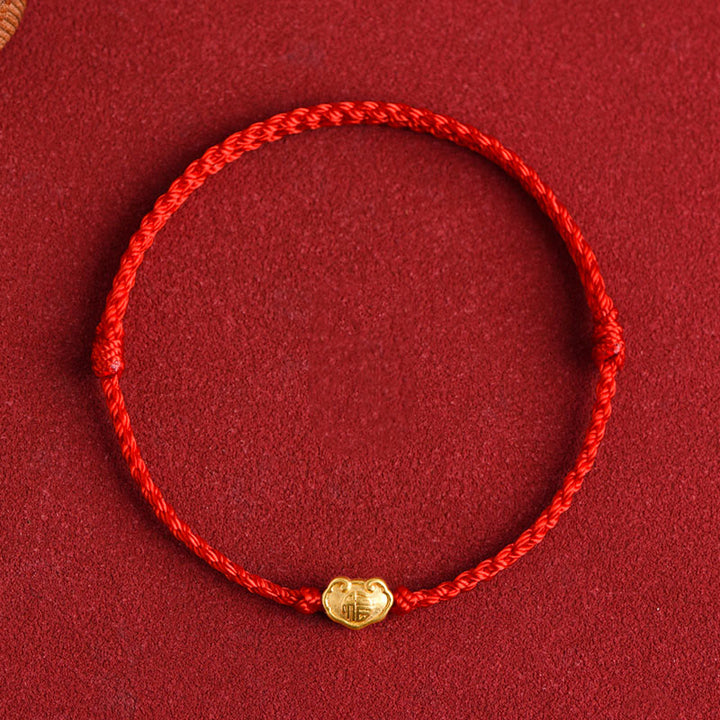 Buddha Stones 999 Gold Chinese Lock Charm Fu Character Protection Handmade Rope Bracelet - image 8